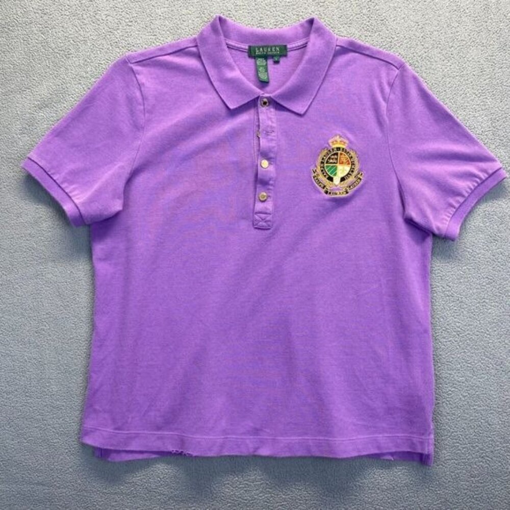 Polo Lauren Ralph Lauren womens Crest Gold Button Short Sleeve Size L,Crop